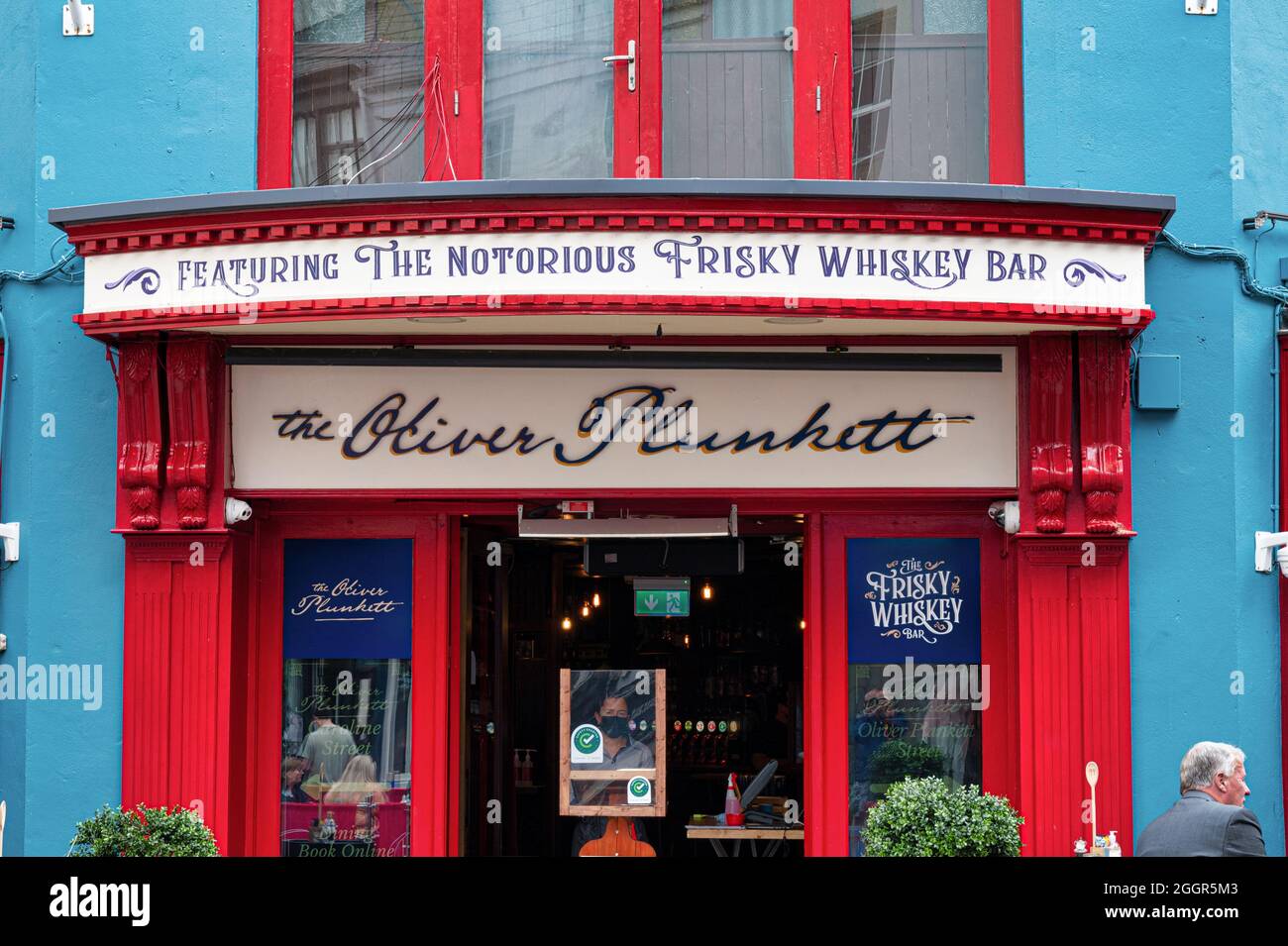 Cork, Ireland- July 14, 2021: The sign for the Oliver Plunkett restaurant  in Cork city Stock Photo