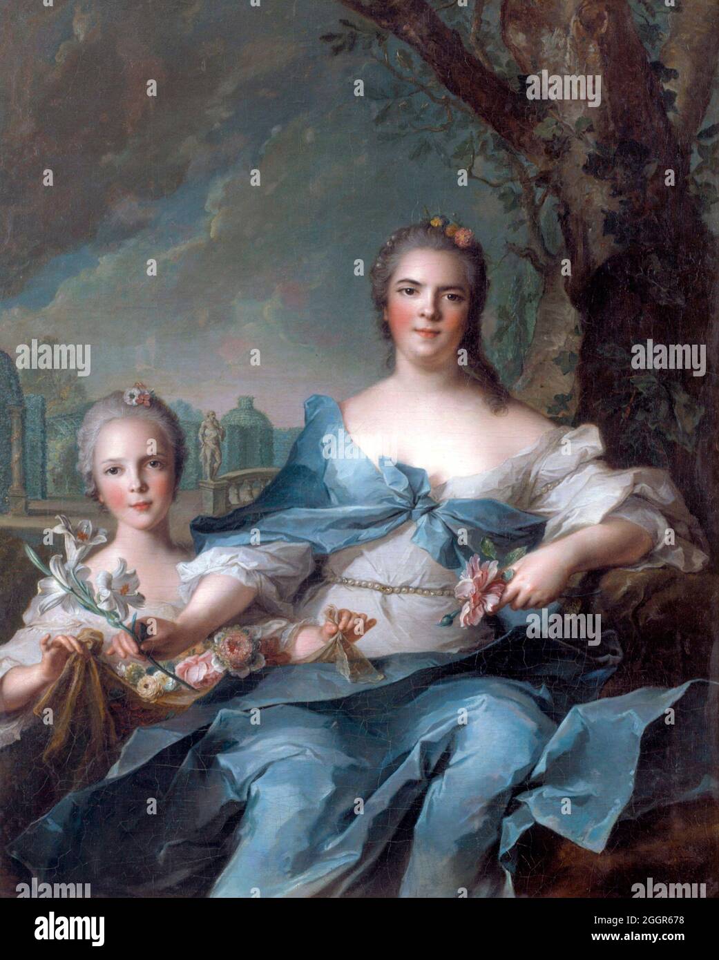 The Duchess of Parma and Piacenza, Louise Elisabeth of France, and her daughter, Princess Isabelle of Parma - Jean-Marc Nattier, 1750 Stock Photo