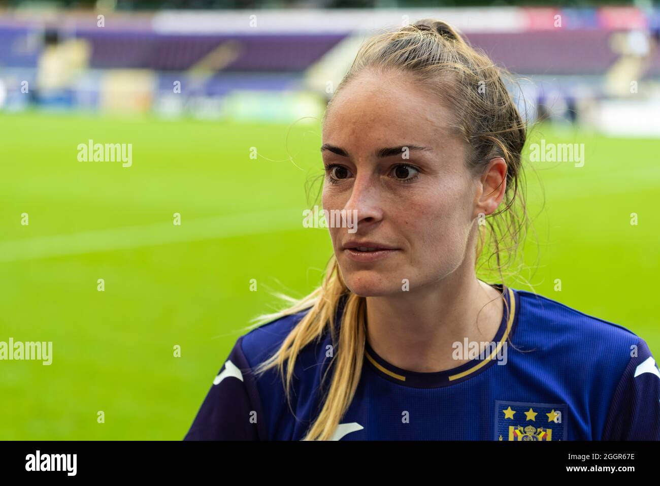 Female soccer players of the Royal Sporting Club Anderlecht sigining