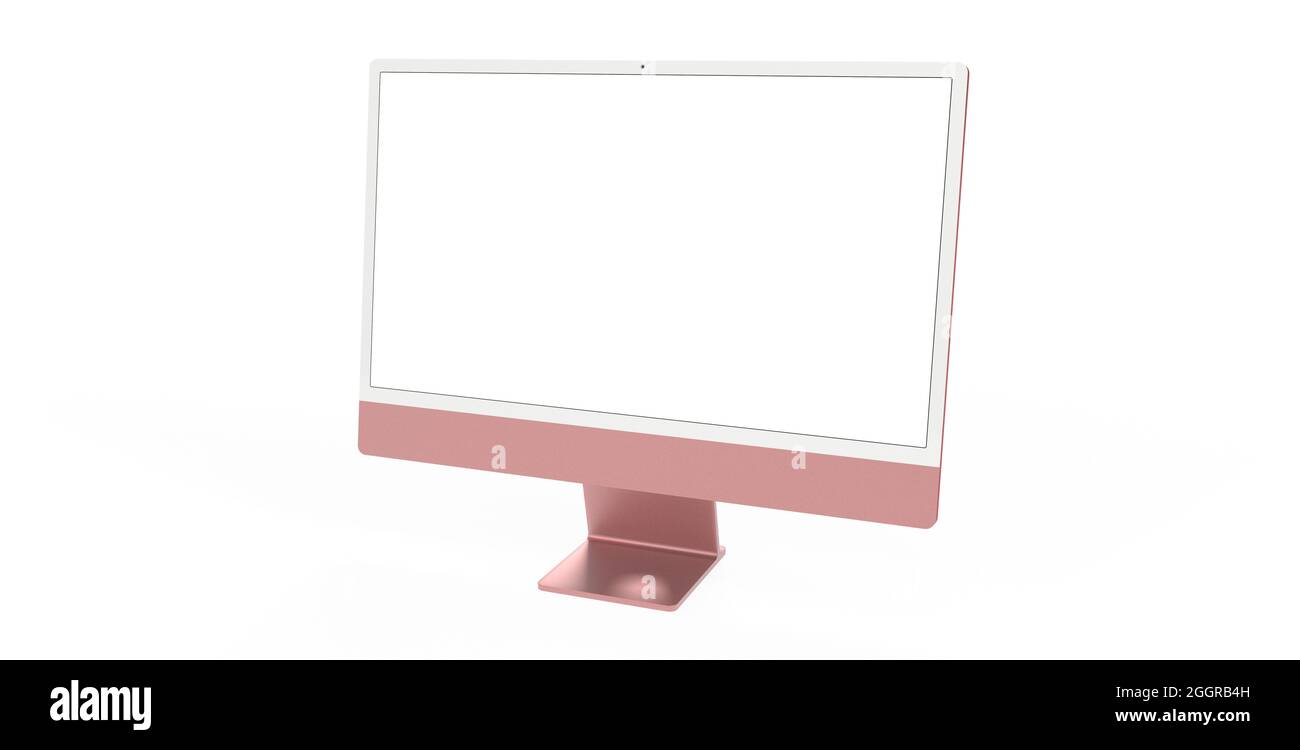Realistic flat-screen computer monitor 3d style mockup with blank screen isolated 3d Stock Photo