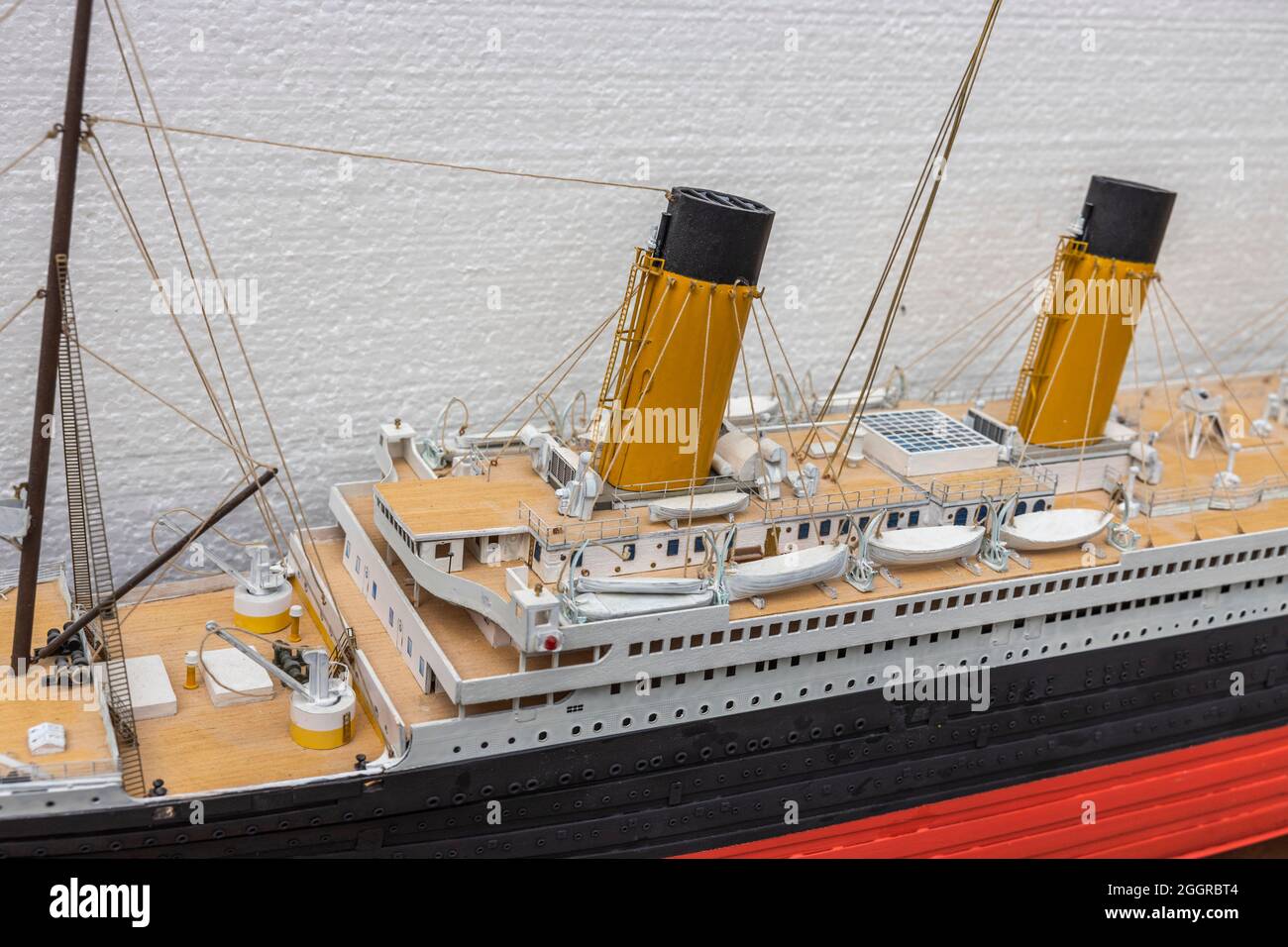 Close up view of part of wooden Titanic ship model. Beautiful wooden Titanic hobby model Sweden Stock Photo - Alamy