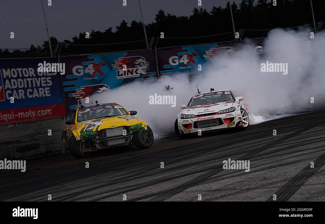 10-06-2021 Riga, LAtvia Sport car drifting on the ground. Stock Photo