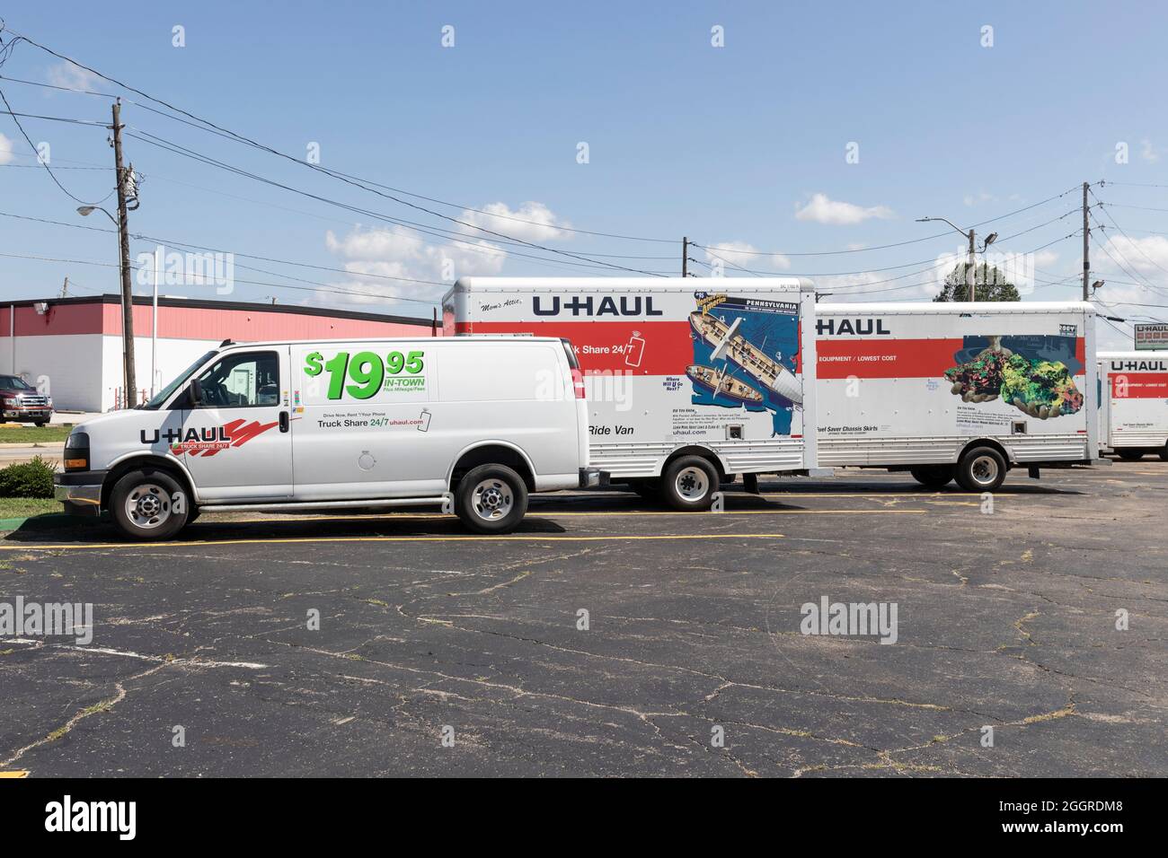 Indianapolis - Circa September 2021: U-Haul Moving Truck Rental Location. U-Haul offers moving and storage solutions. Stock Photo