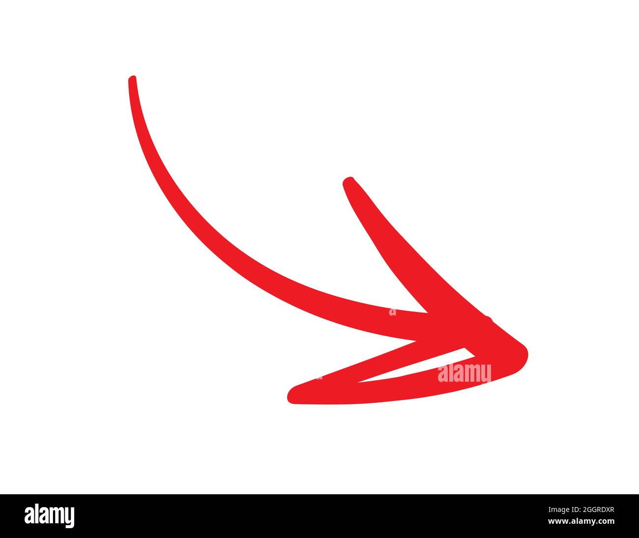 Red hand-drawn arrow, ink, brush style, on white Stock Vector