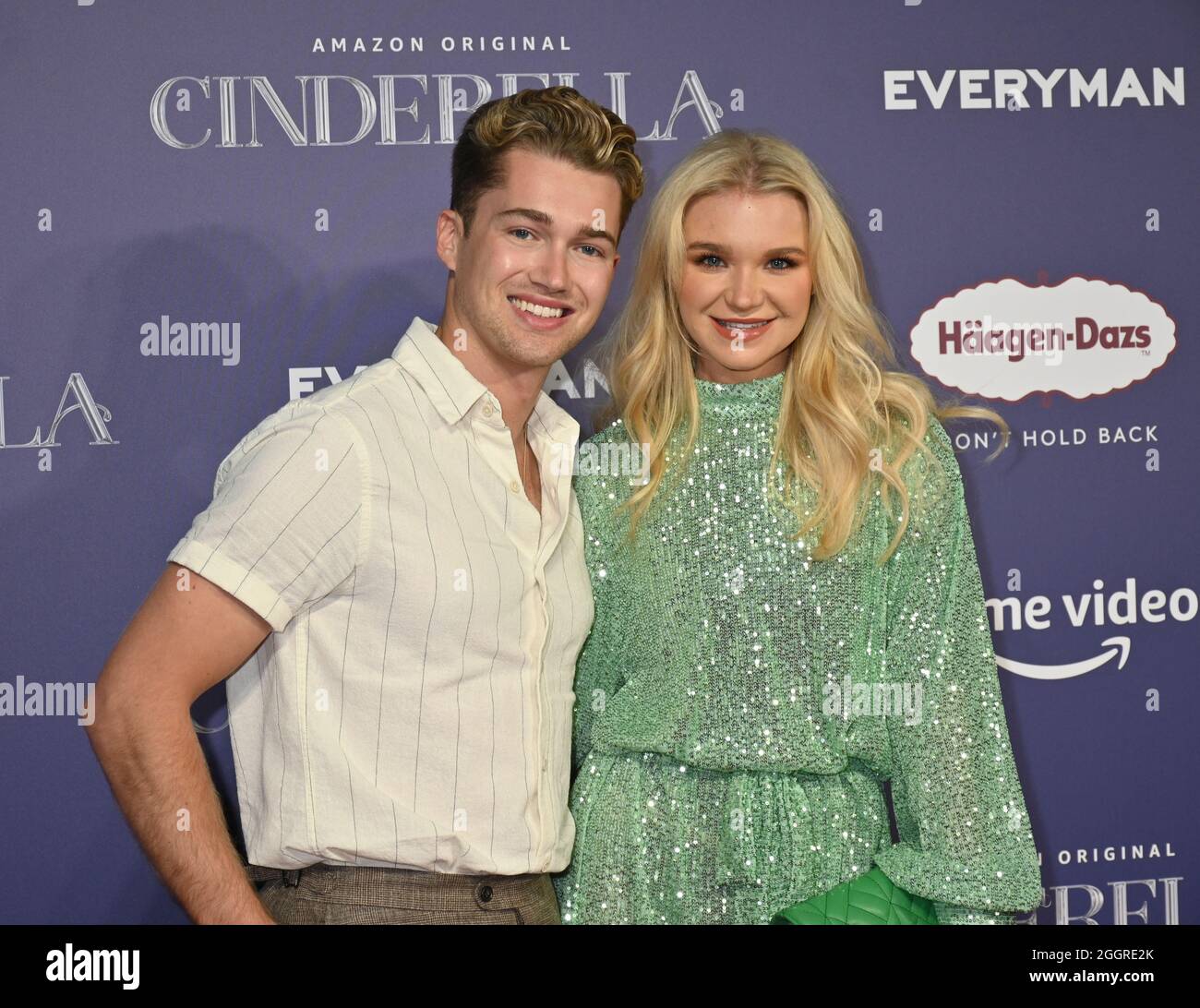 AJ Pritchard and Abbie Quinnen arrives at Cinderella UK Partner event hosted by Haagen Dazs at Everyman Broadgate, 2021-09-02, London, UK. Stock Photo