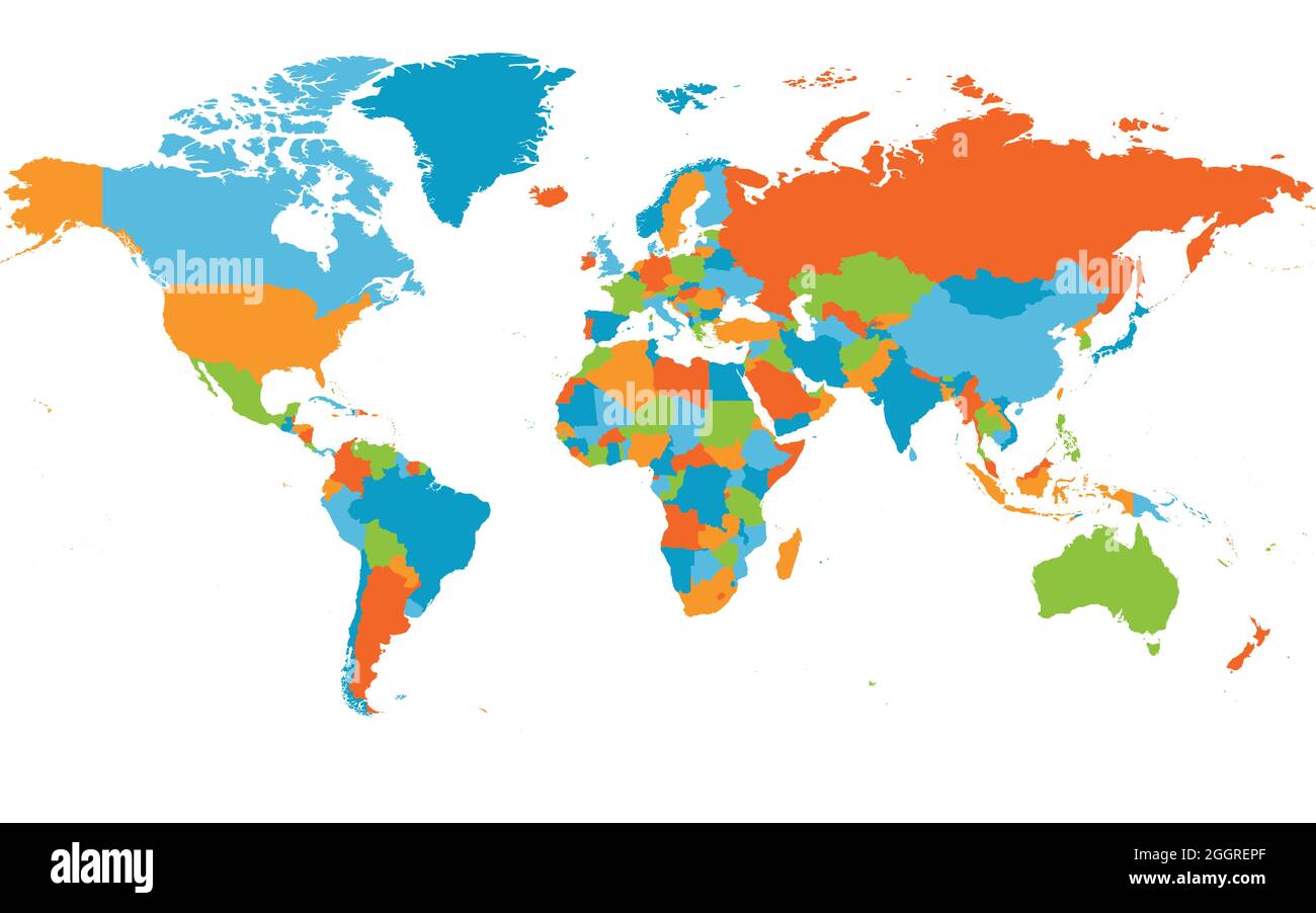 Political color map of the world cm 140 x 90