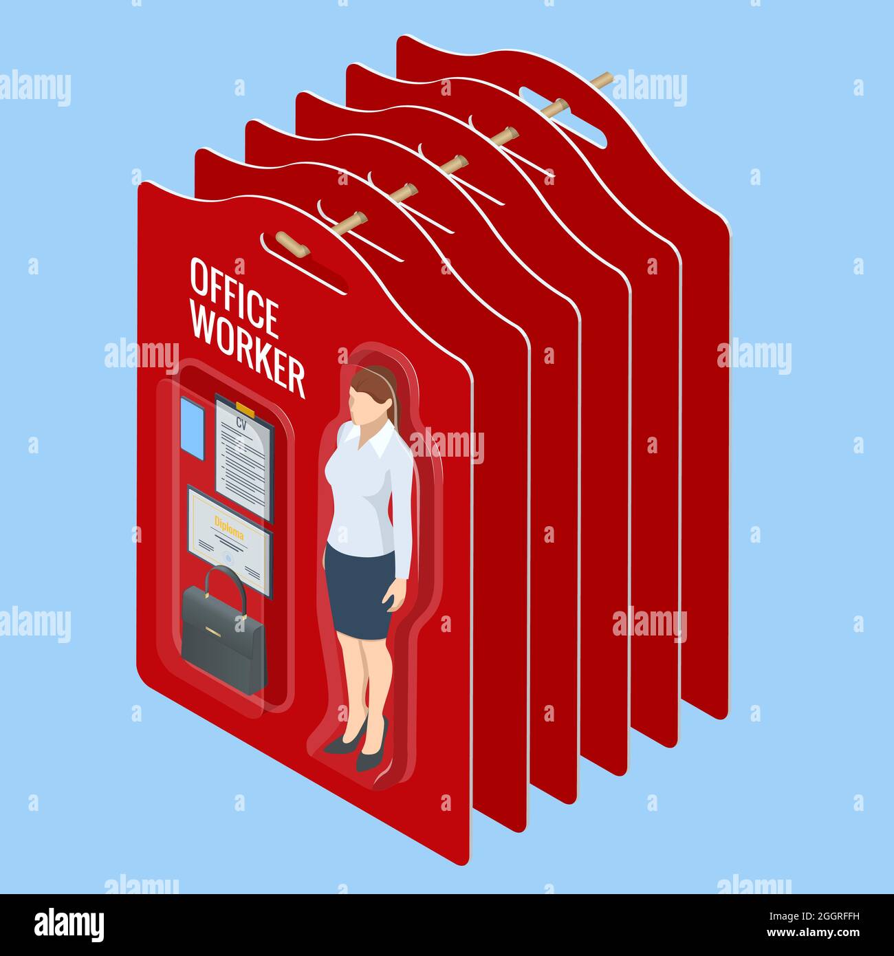 Isometric hiring and recruitment concept for web page, banner