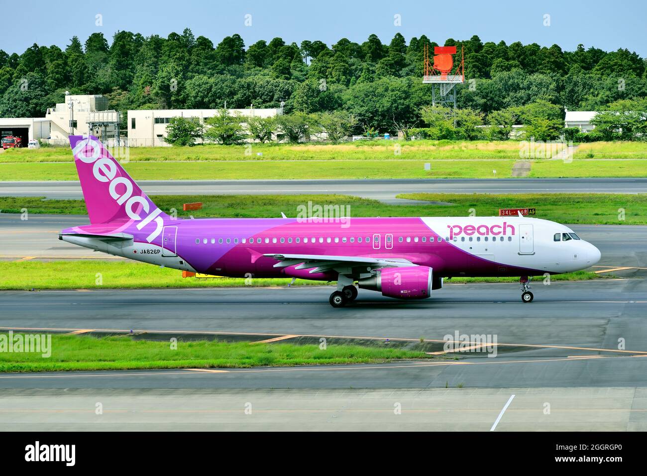 Peach Aviation, Airbus, A320 CEO, JA826P, Taxiing,Tokyo Narita Airport, Chiba, Japan Stock Photo