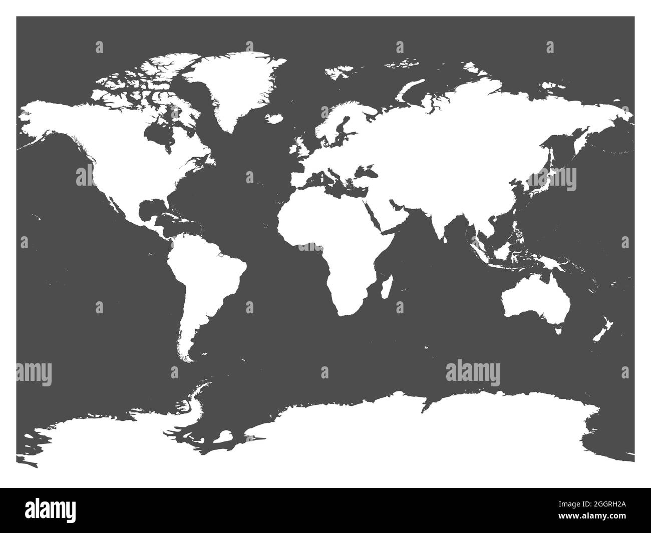 Map of World black vector silhouette. White high detailed map on dark grey background. Stock Vector