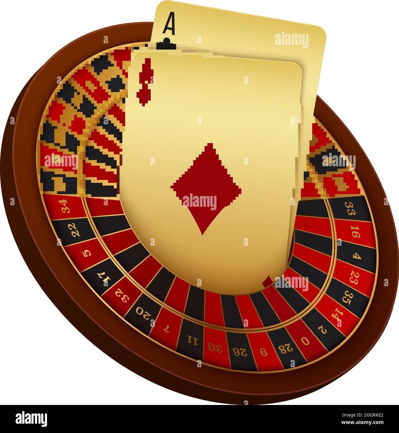 Realistic casino roulette wheel and cards vector illustration Stock Vector