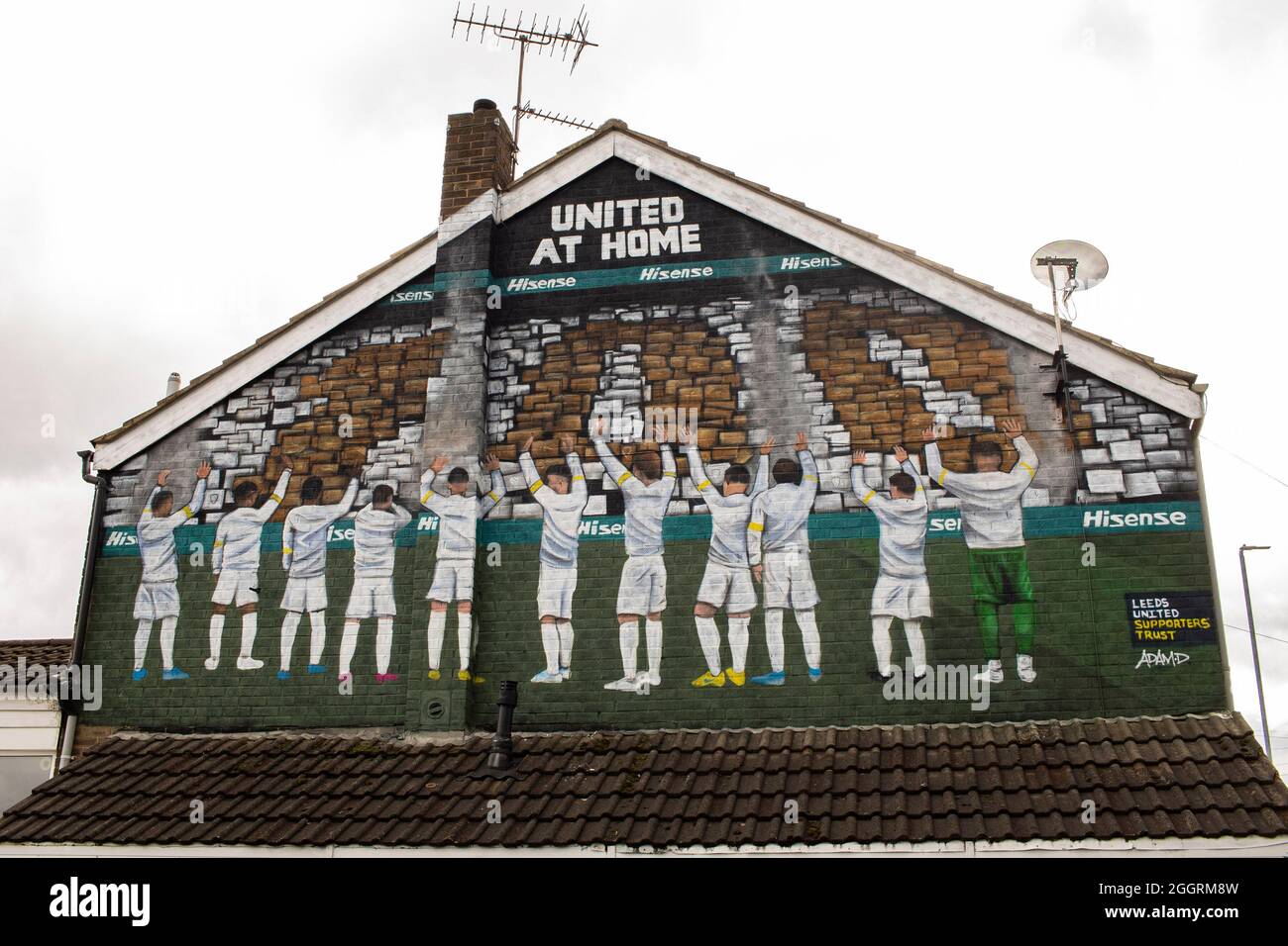 A Leeds United mural facing Elland Road on the 22nd August 2021. Credit