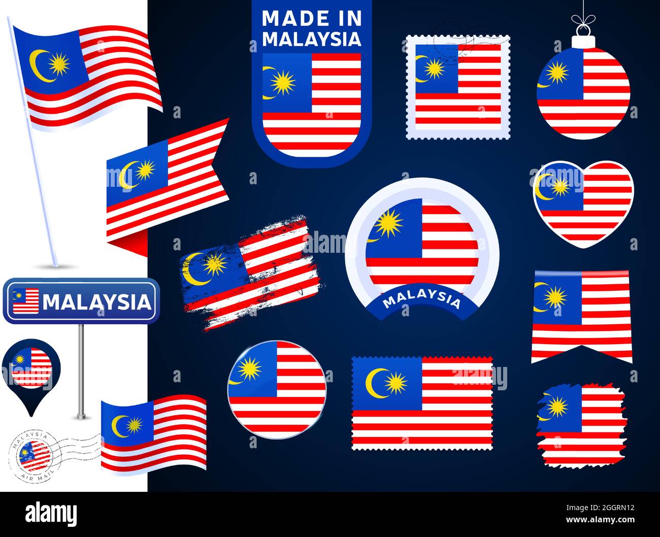 Malaysia Flag Vector Collection Big Set Of National Flag Design Elements In Different Shapes For Public And National Holidays In Flat Style Post Mar Stock Vector Image Art Alamy