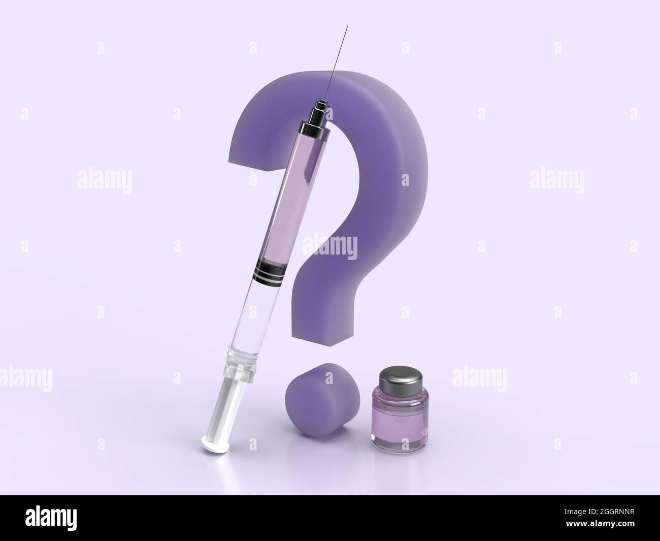 A syringe and vial leaning against a question mark Stock Photo Alamy