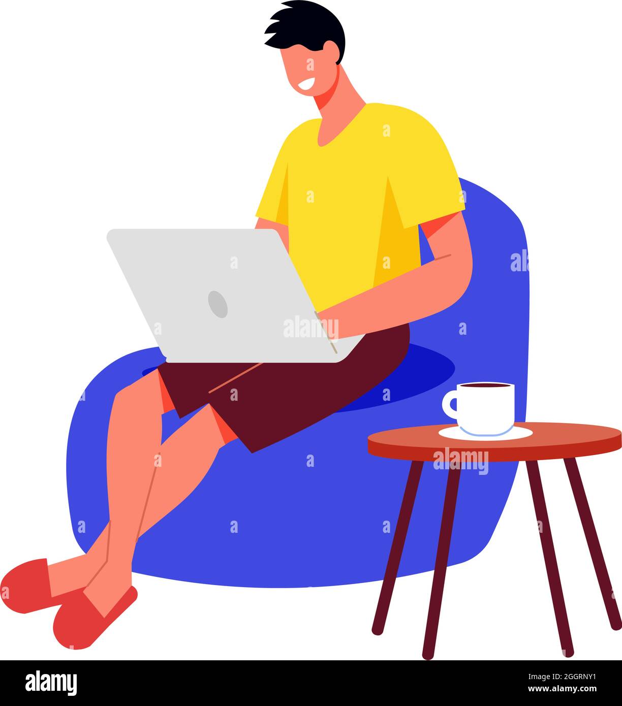 Freelance people work composition with man sitting in soft chair with laptop vector illustration Stock Vector