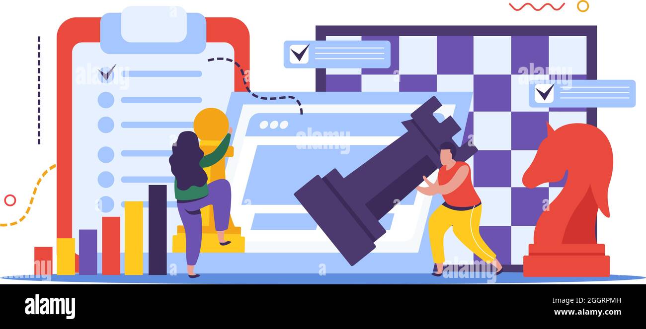 Business strategy composition with chess play symbols flat vector ...