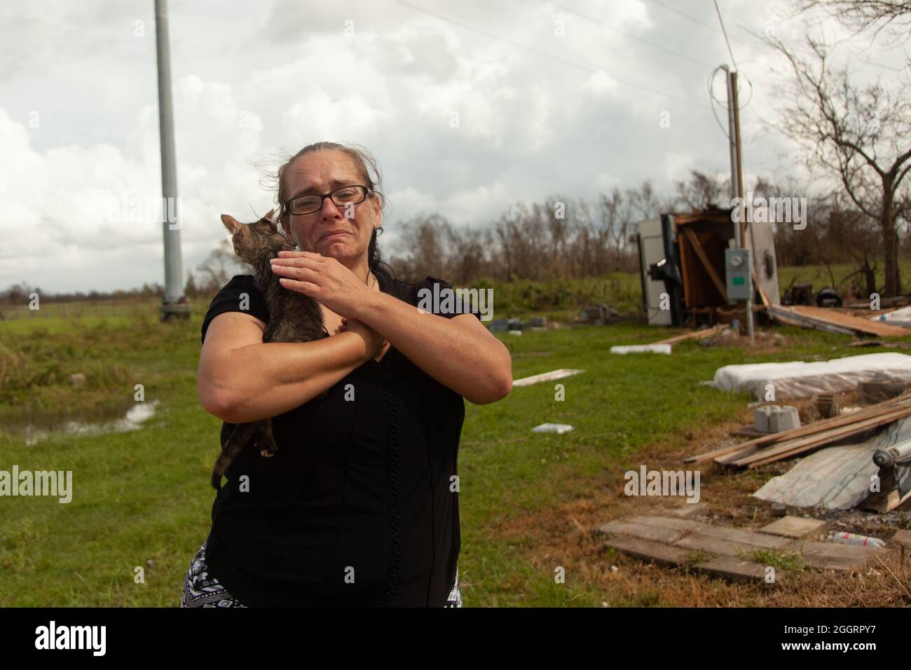 August 30, 2021, Cut Off, Lafourche Parish, Louisiana, USA: REMANDA SPARKS breaks down in tears when she finds out her home that she lived at for 40 years was completely demolished after it was hit by Hurricane Ida in Cut Off, Lafourche Parish, Louisiana. They lost 5 of their 8 cats, as well. (Credit Image: © Leslie Spurlock/ZUMA Press Wire) Stock Photo