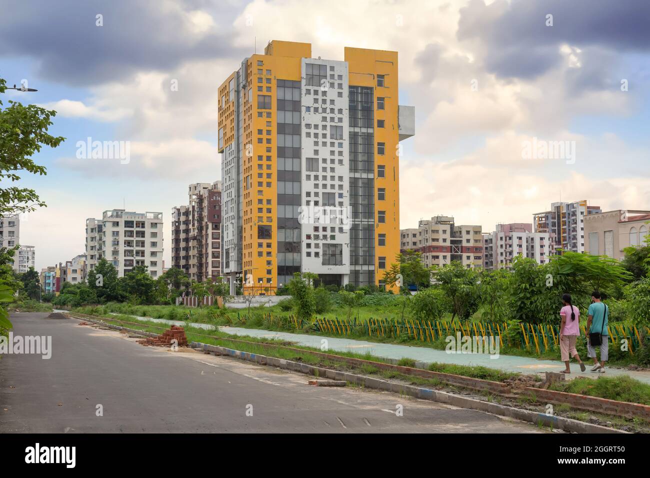 Modern residential apartment buildings with city road at New Town