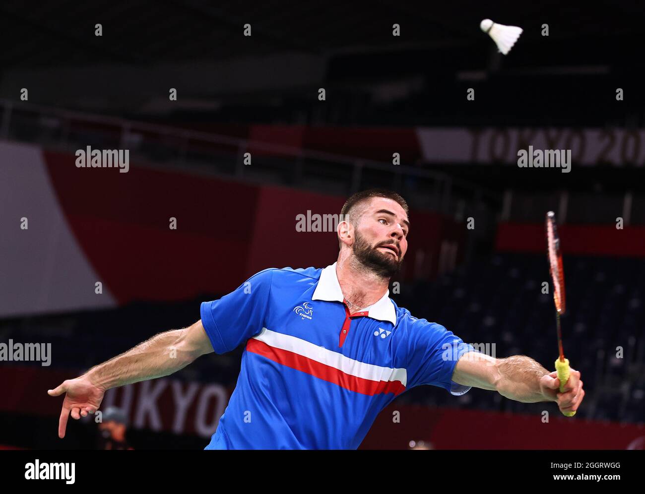 Tokyo 2020 Paralympic Games - Badminton - Men's Singles SL4 Group Play Stage - Group A - Yoyogi National Stadium, Tokyo, Japan - September 3, 2021. Lucas Mazur of France in action against Jan-Niklas Pott of Germany. REUTERS/Thomas Peter Stock Photo