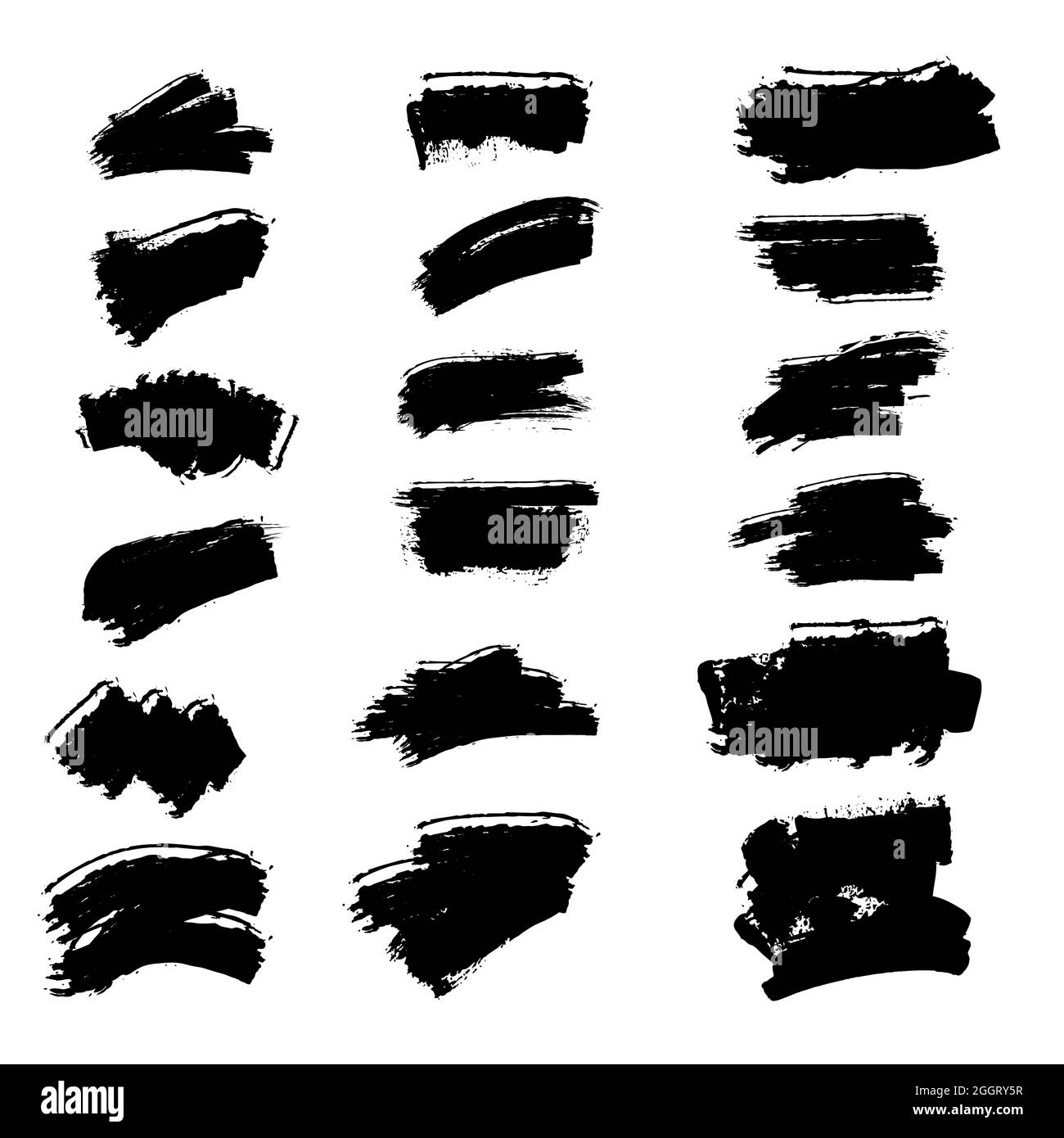 Set of black grunge artistic brush strokes. Vector illustration. Dirty artistic design collection for border frames, signs, banners, symbol, print Stock Vector