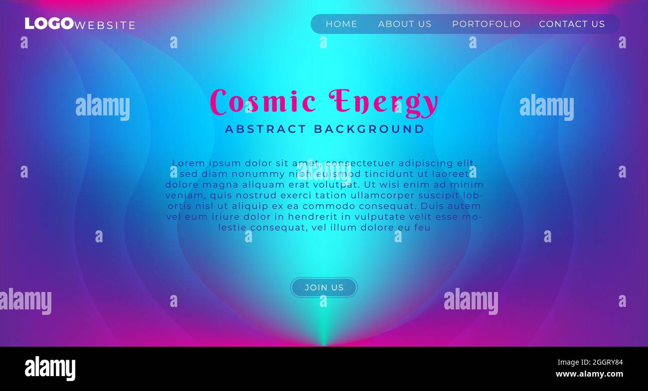 Neon Glowing Fluid Wave, Cosmic Energy Abstract Background Template. Luminous Fluorescent Design Element with Copy Space for Text for Landing Page, Po Stock Vector