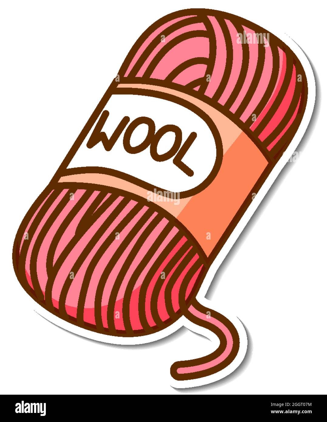 Sticker ball of pink yarn on white background illustration Stock Vector