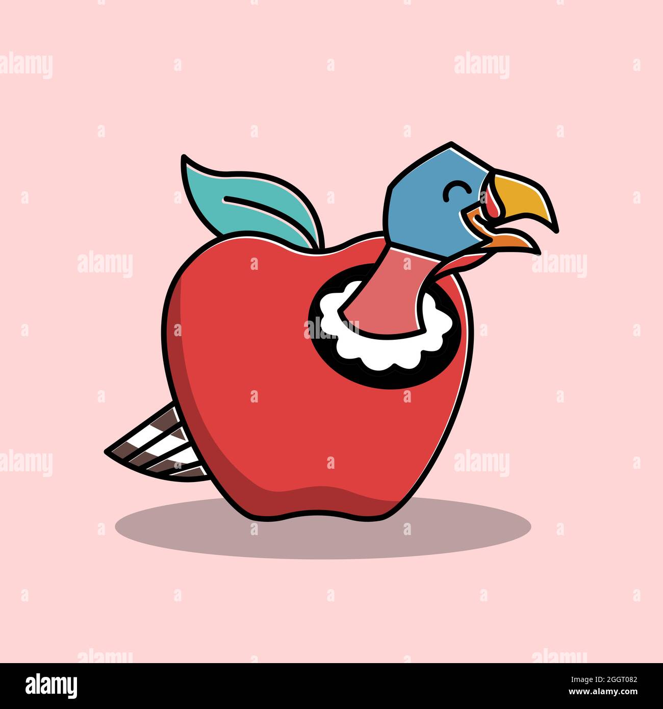 Happy Turkey Bird Inside Apple Fruit Thanksgiving Character Cartoon Stock Vector