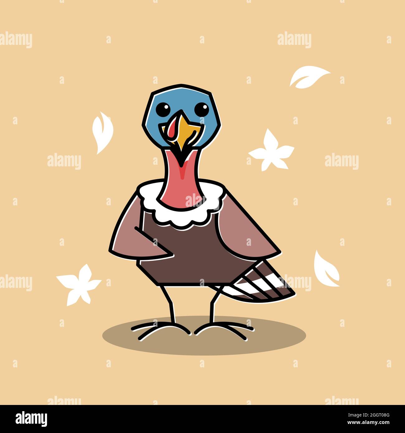 Turkey Bird Female Standing Autumn Fall Thanksgiving Character Cartoon Stock Vector