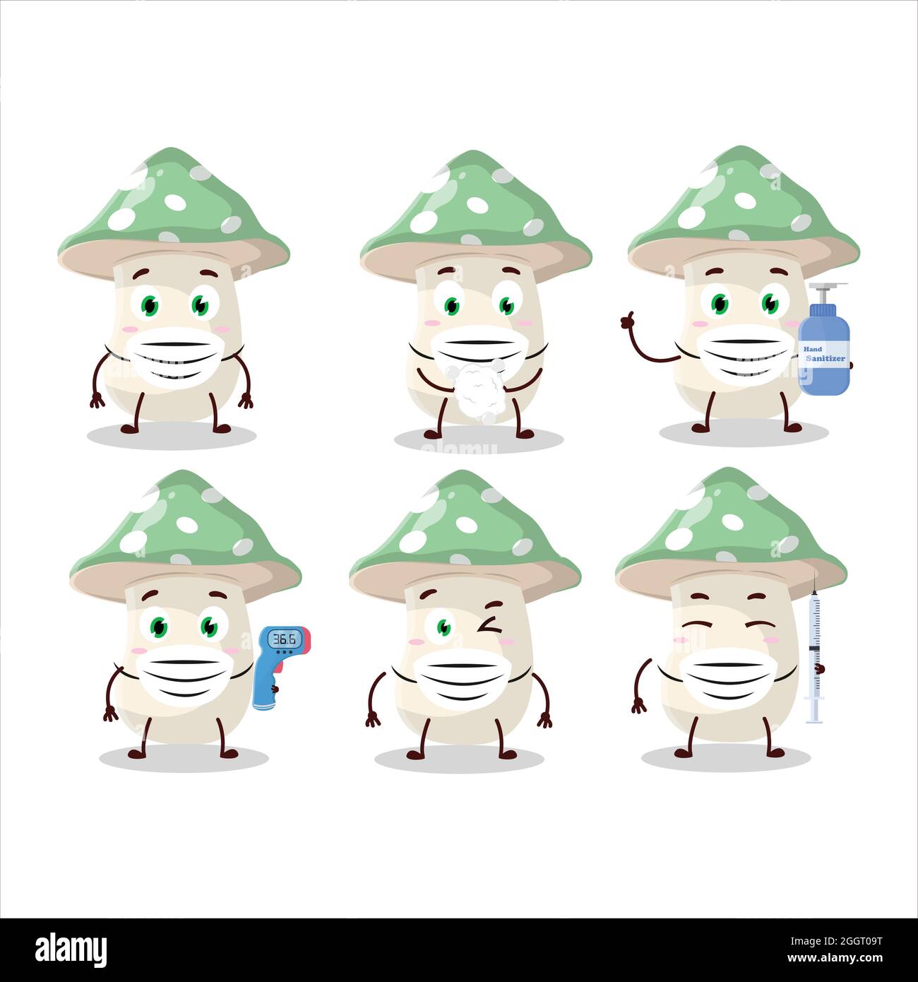 A picture of green amanita cartoon design style keep staying healthy during a pandemic. Vector illustration Stock Vector