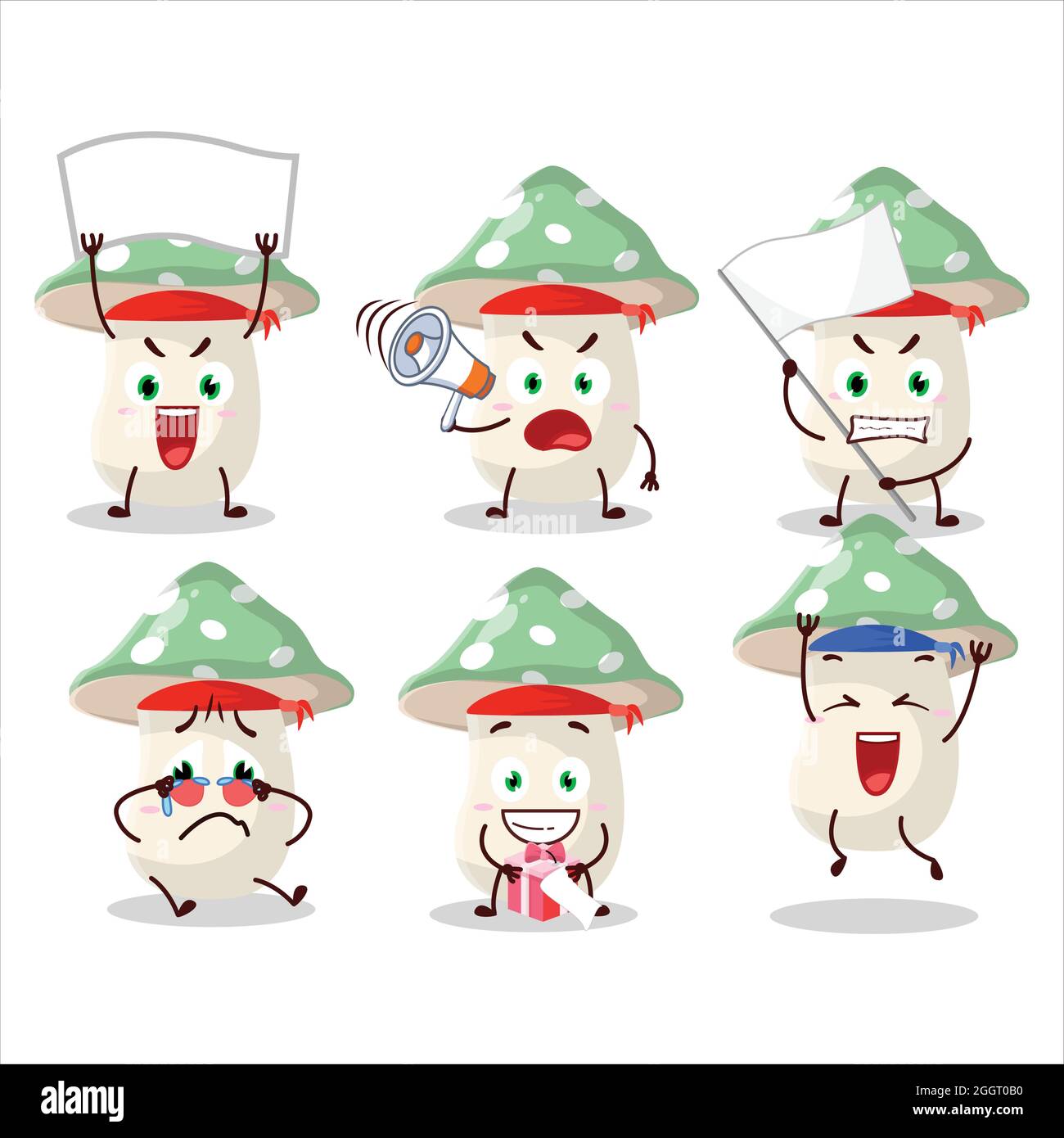 Mascot design style of green amanita character as an attractive supporter. Vector illustration Stock Vector