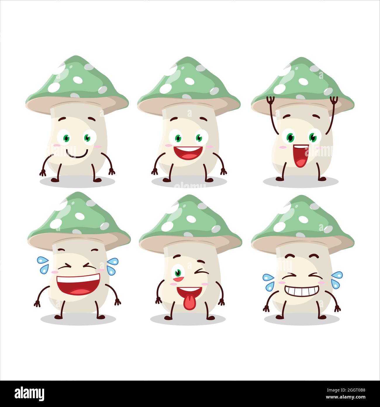Cartoon character of green amanita with smile expression. Vector illustration Stock Vector
