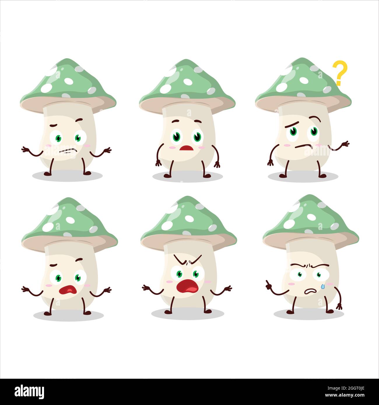 Cartoon character of green amanita with what expression. Vector illustration Stock Vector