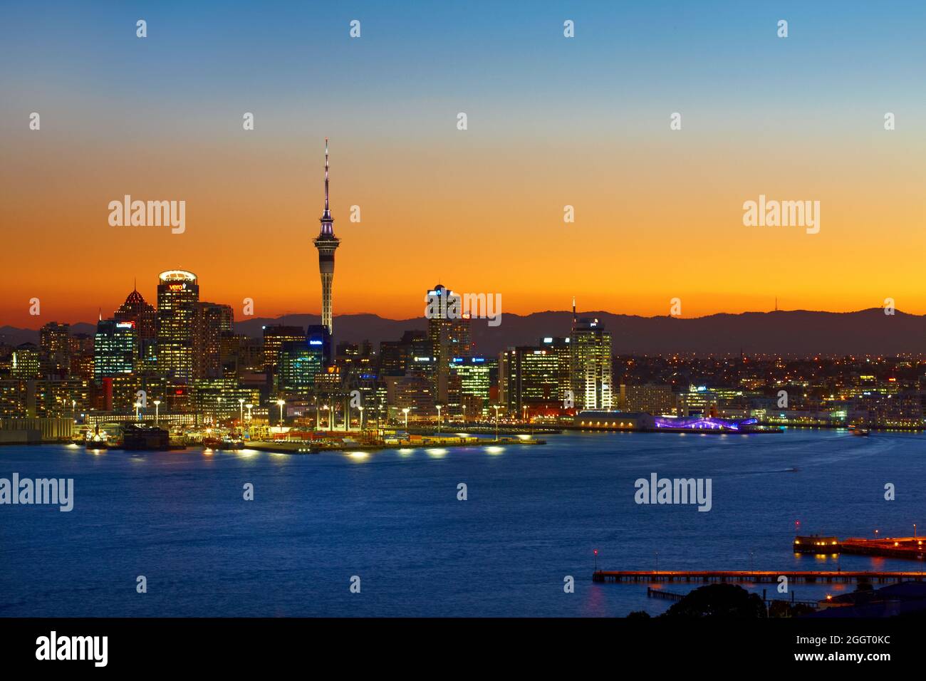 Auckland city at night from Devonport Stock Photo
