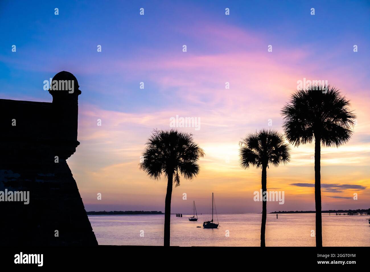 Sunrise over Matanzas Bay from Castillo de San Marcos in St. Augustine, Florida. (USA) Stock Photo