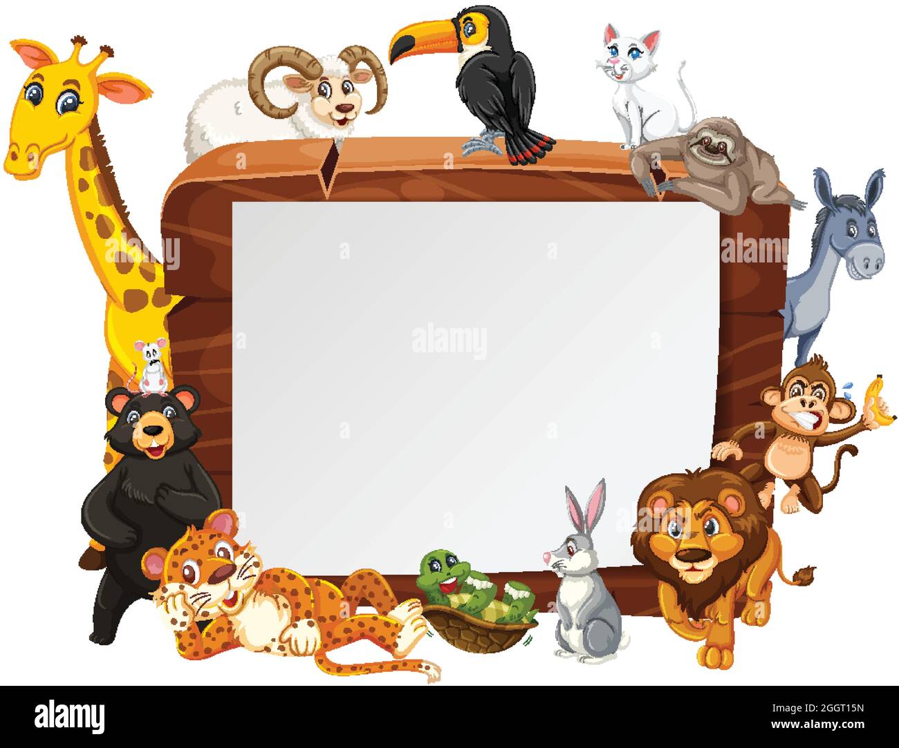 Empty wooden frame with various wild animals illustration Stock Vector ...