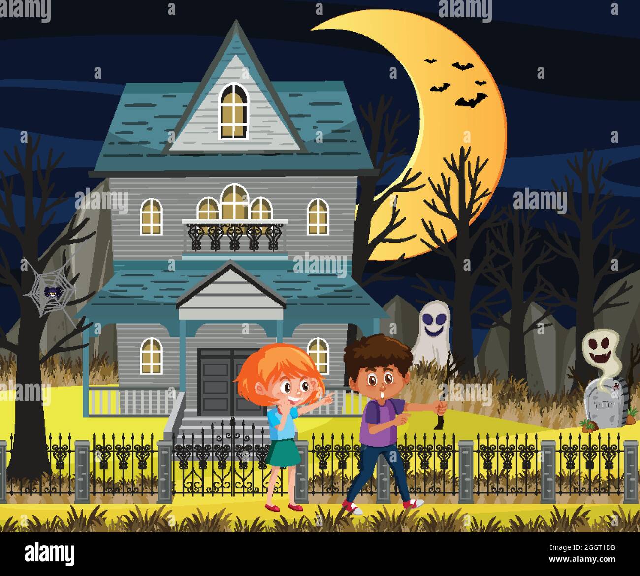 Haunted halloween mansion at night illustration Stock Vector Image ...