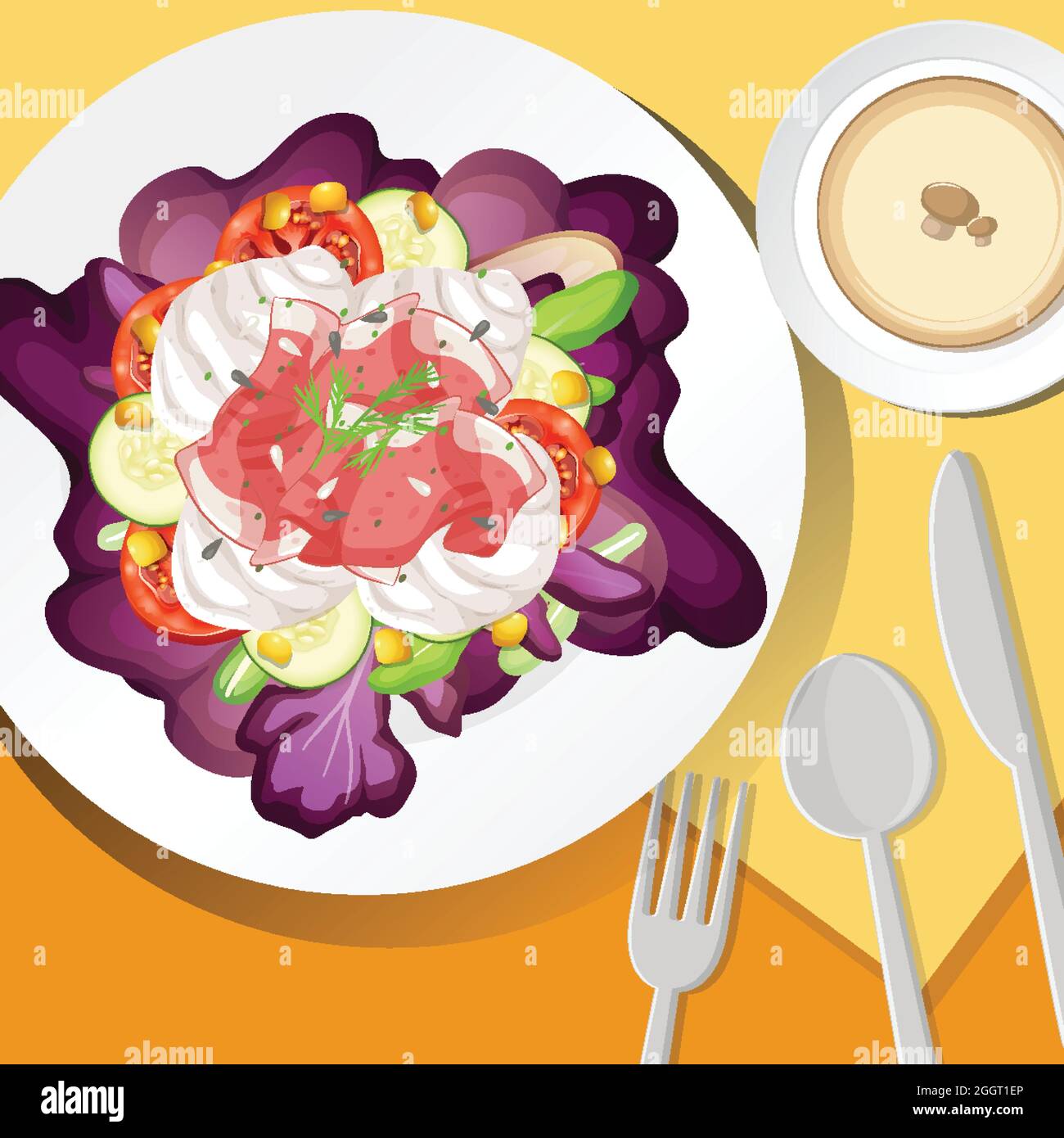 Healthy breakfast set on the table illustration Stock Vector Image ...