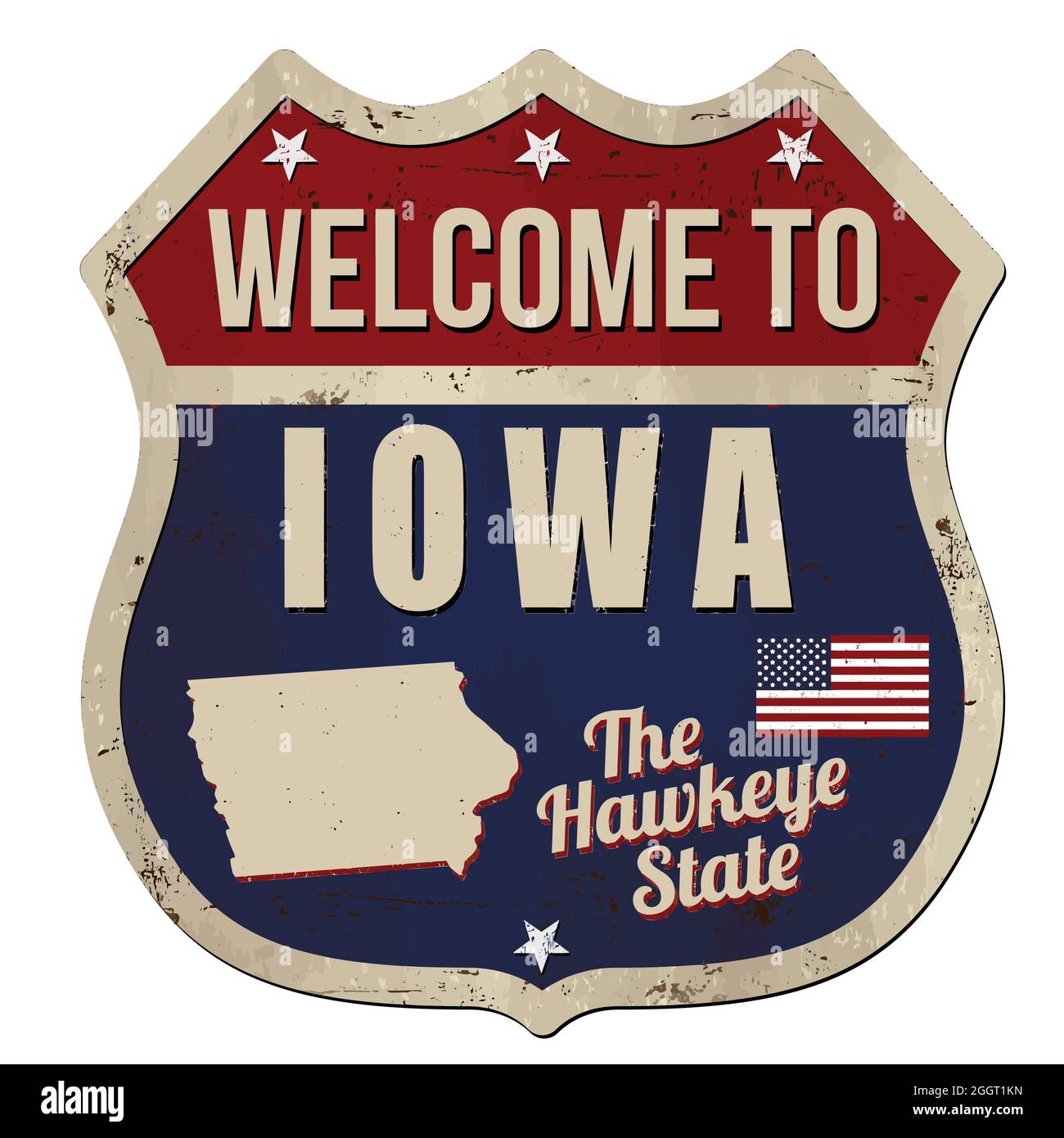 Welcome to Iowa vintage rusty metal sign on a white background, vector