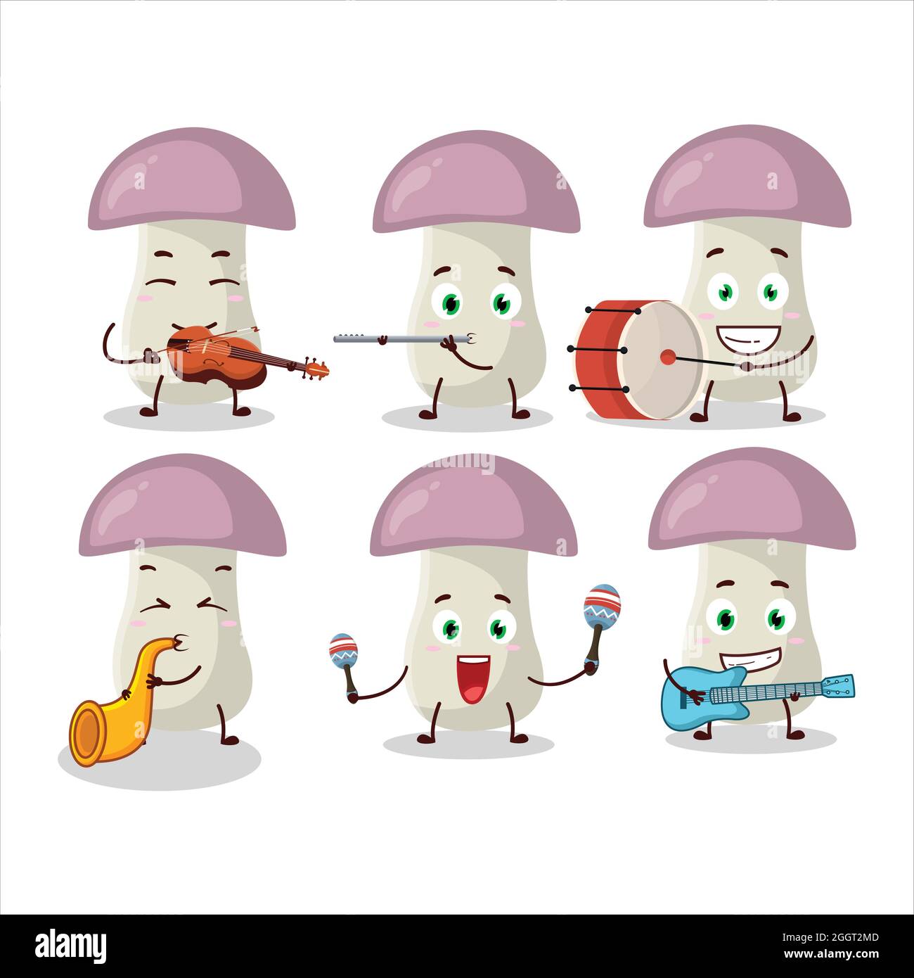 Cartoon character of rough mushroom playing some musical instruments