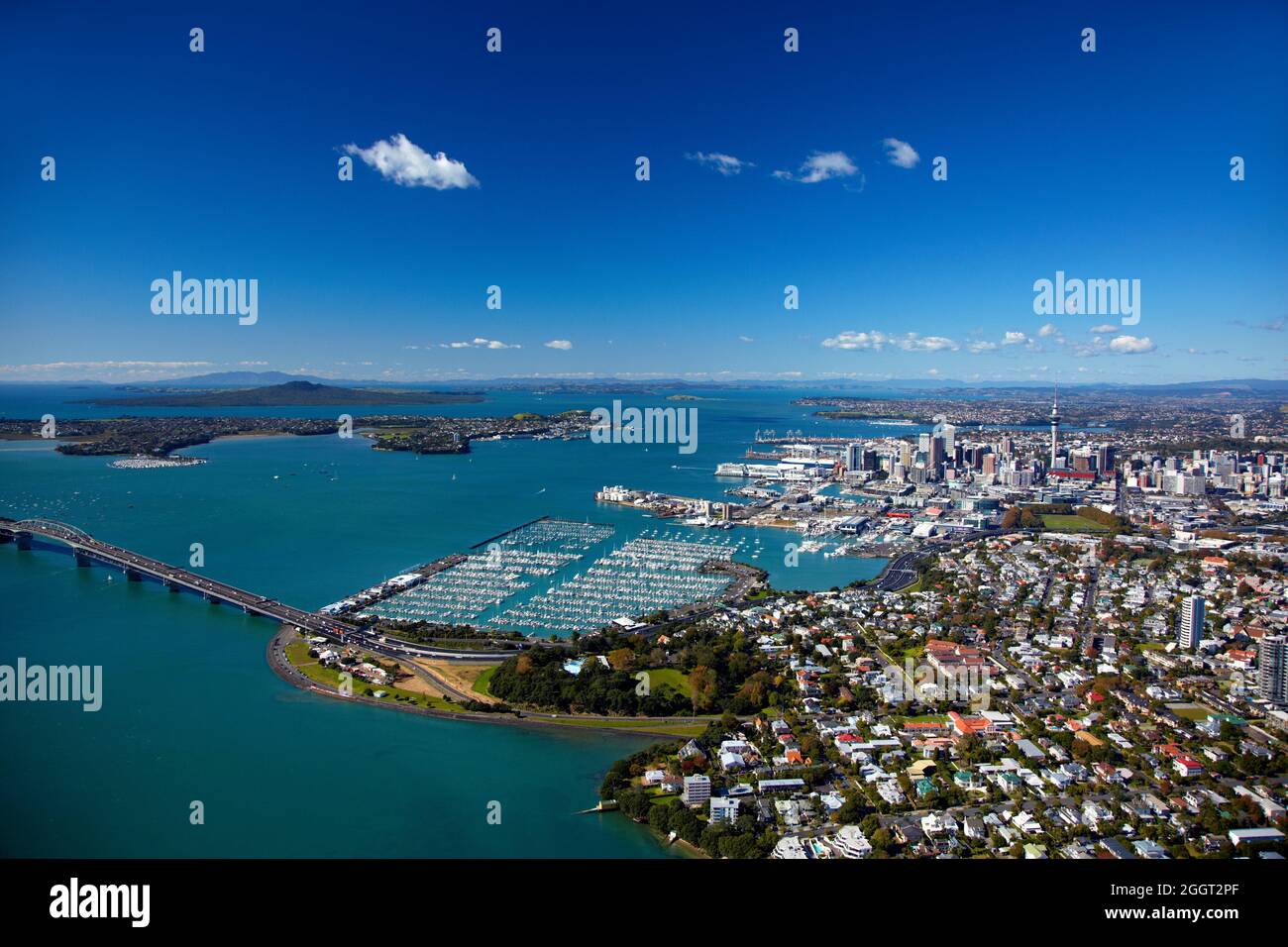 Auckland city, Westhaven Marina and harbour view, Auckland, New Zealand Stock Photo