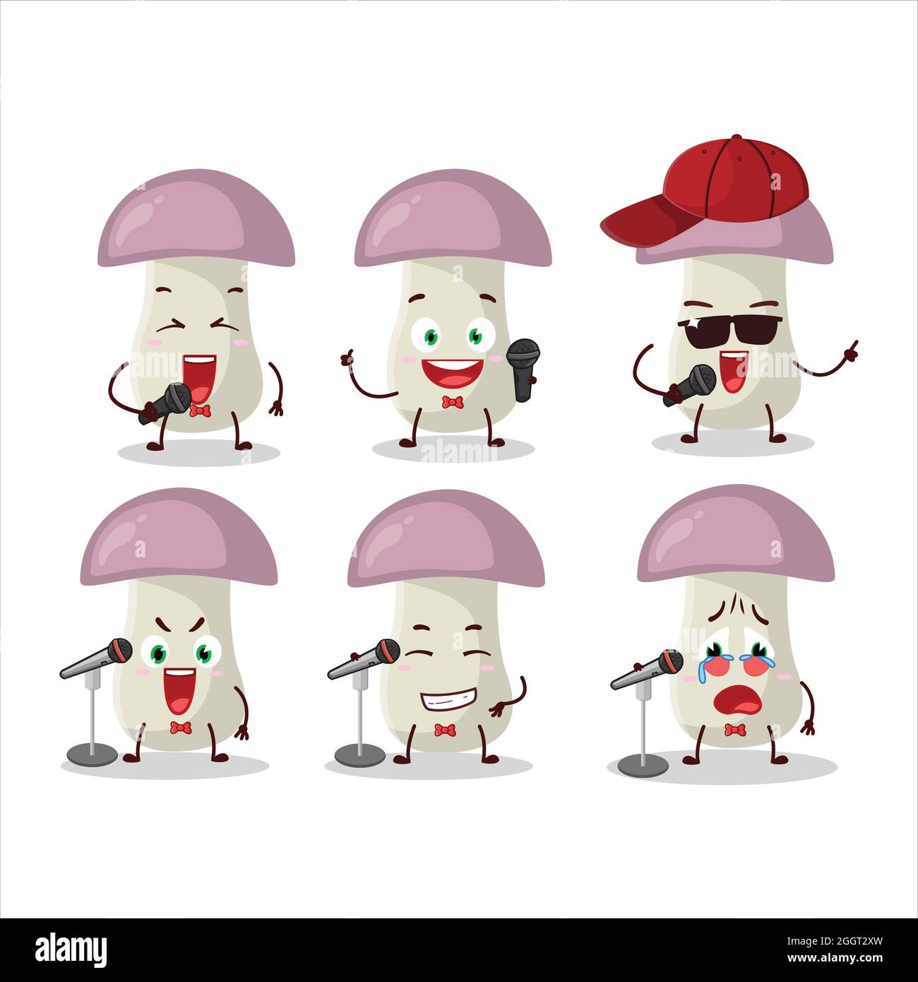 A Cute Cartoon design concept of rough mushroom singing a famous song