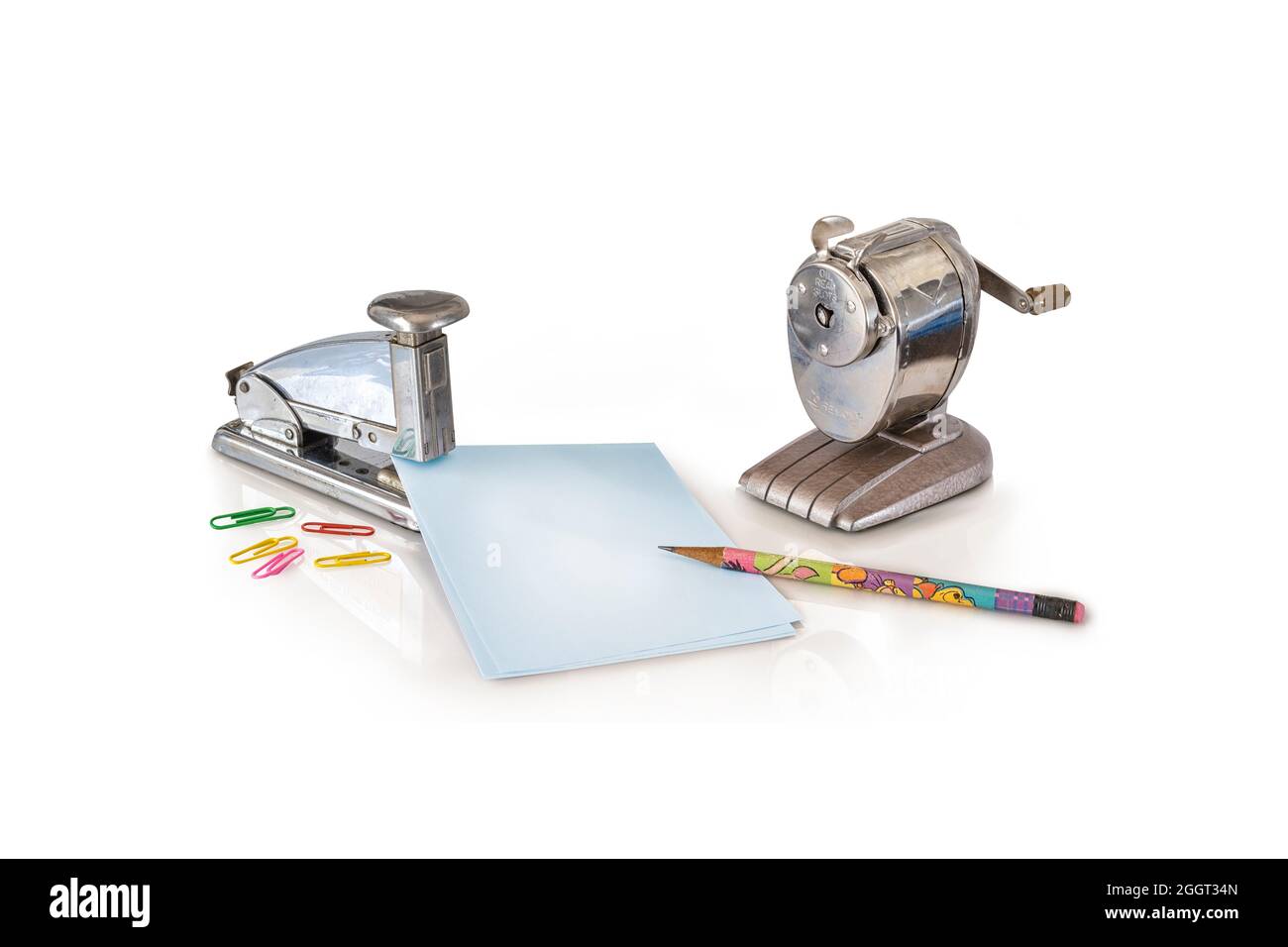 Vintage office stapler, pre 1964, and old antique retro pencil ...