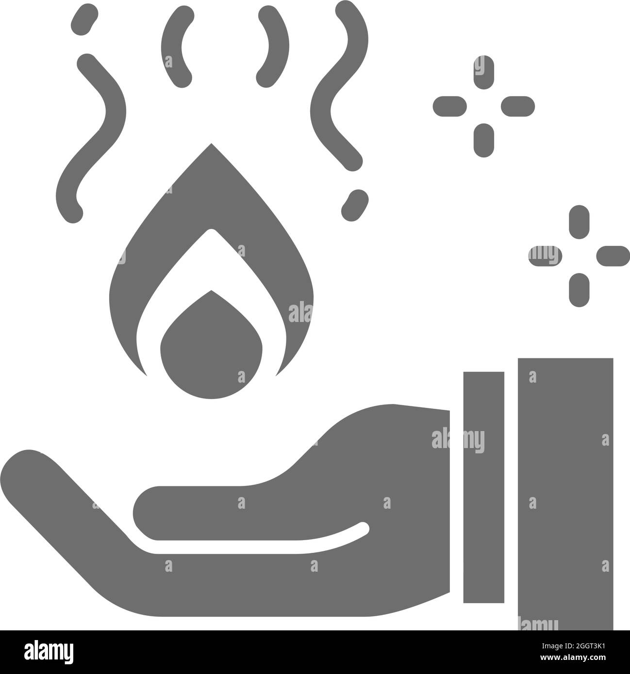 Trick with fire in hand, magic grey icon. Stock Vector