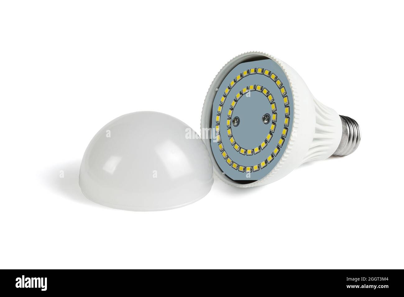 LED Light Bulb Showing Internal Diodes on White Background Stock Photo