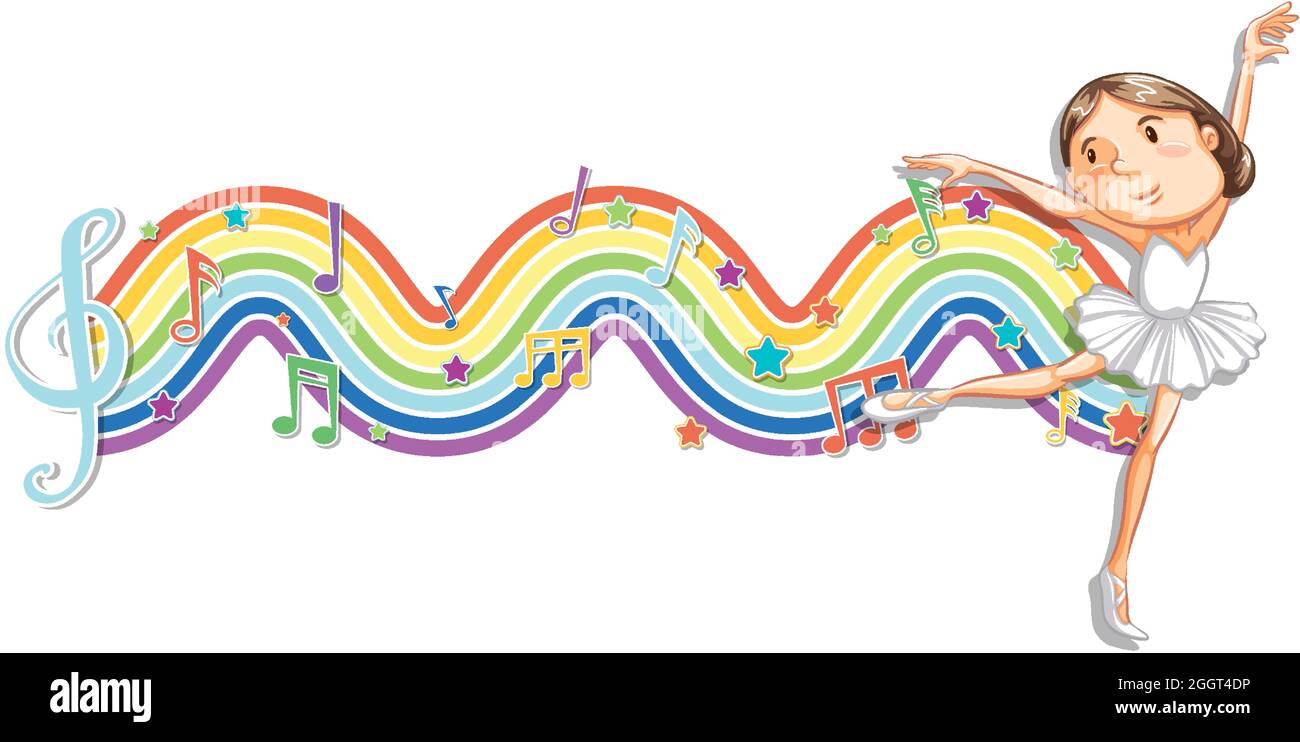 Ballerina with melody symbols on rainbow wave illustration Stock Vector ...
