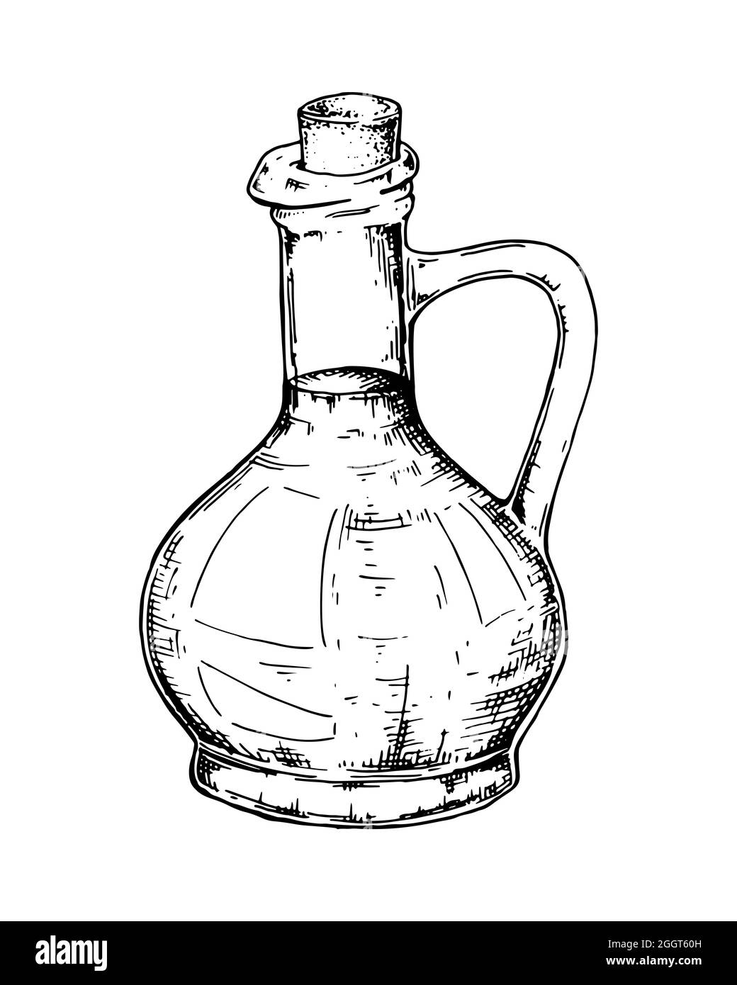 Hand drawn glass bottle with olive oil. Vector illustration in sketch style Stock Vector Image