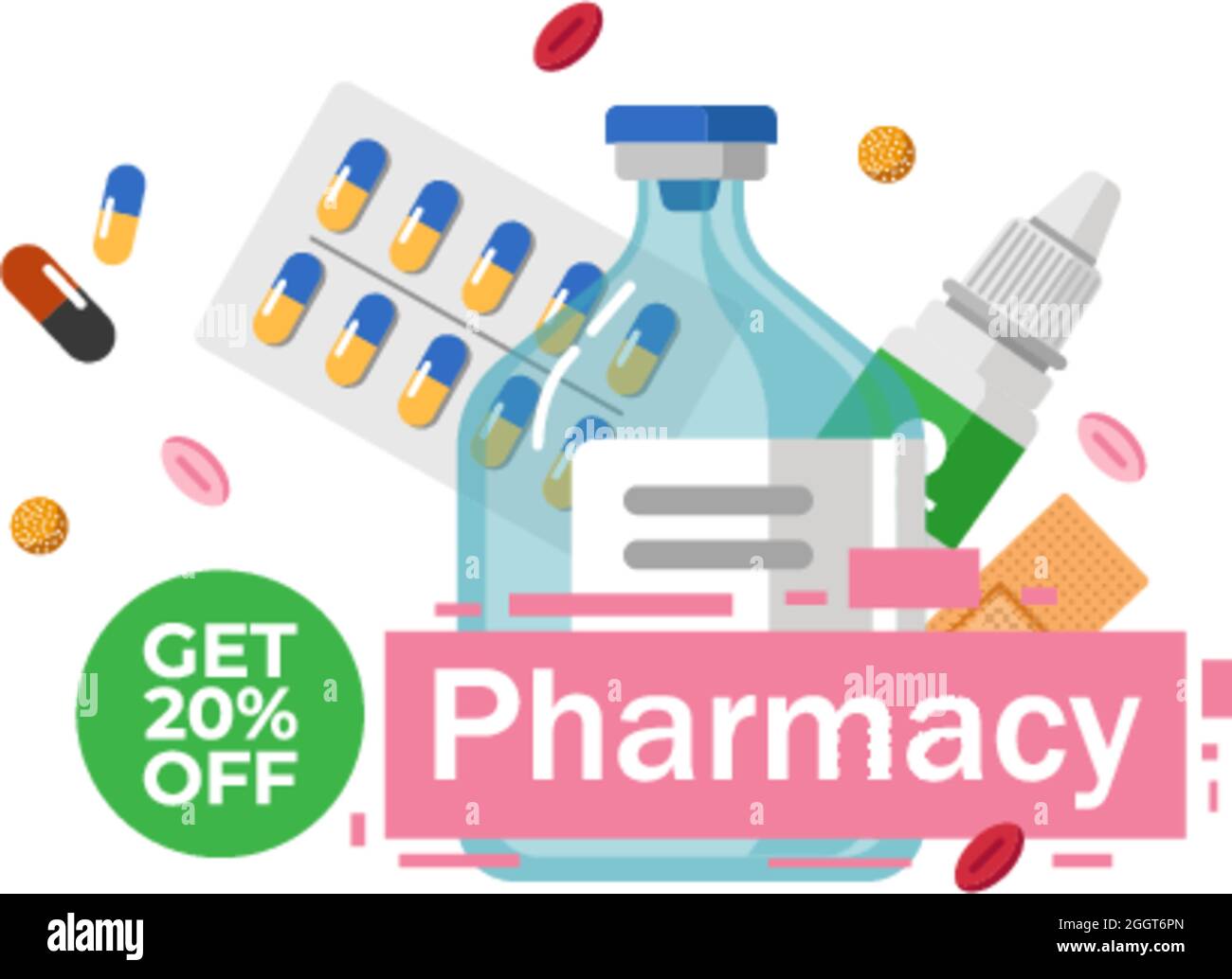 Pharmacy store discount on medicine, promo banner Stock Vector