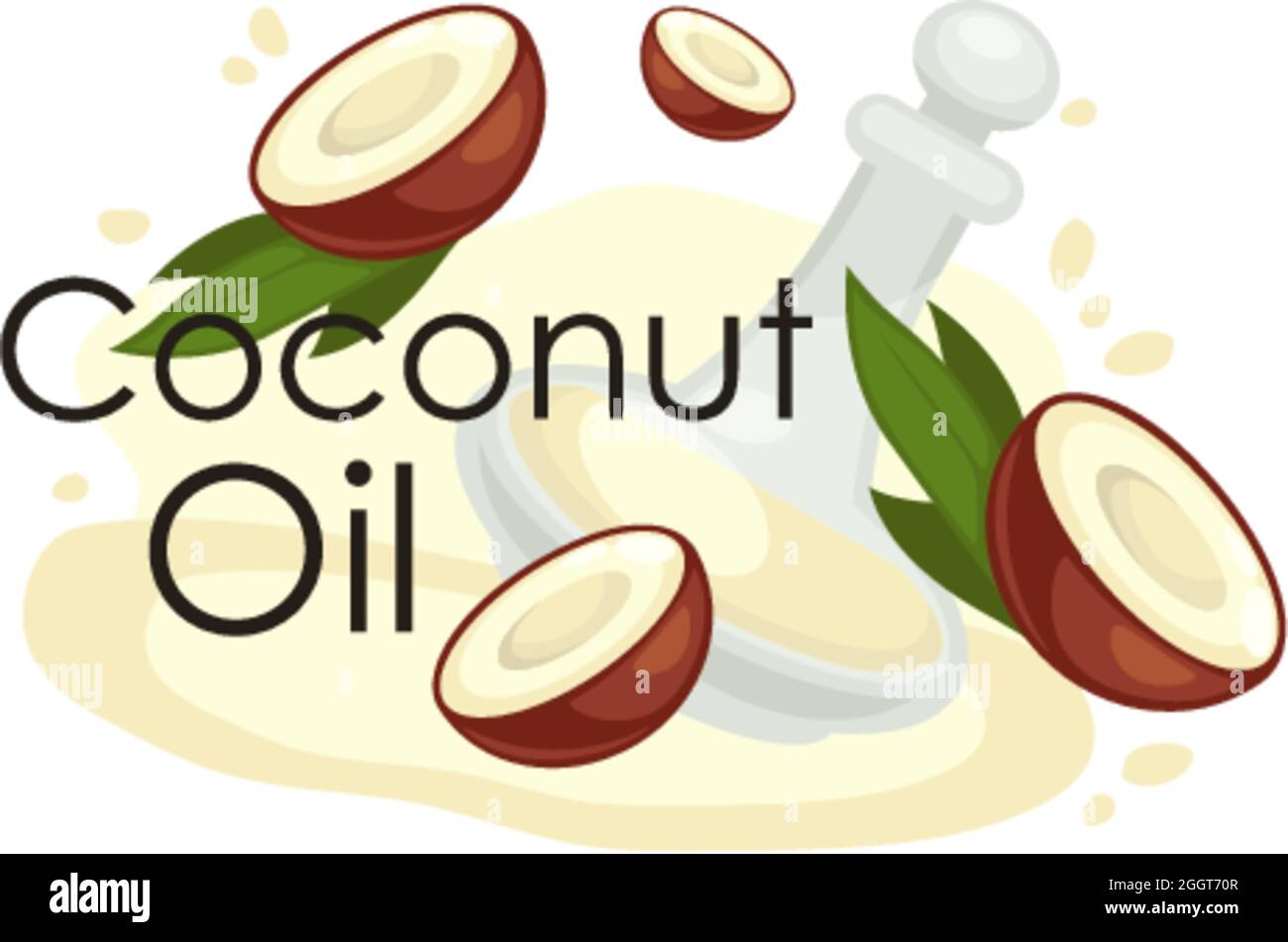 Coconut oil, fat oily liquid with vitamins vector Stock Vector Image
