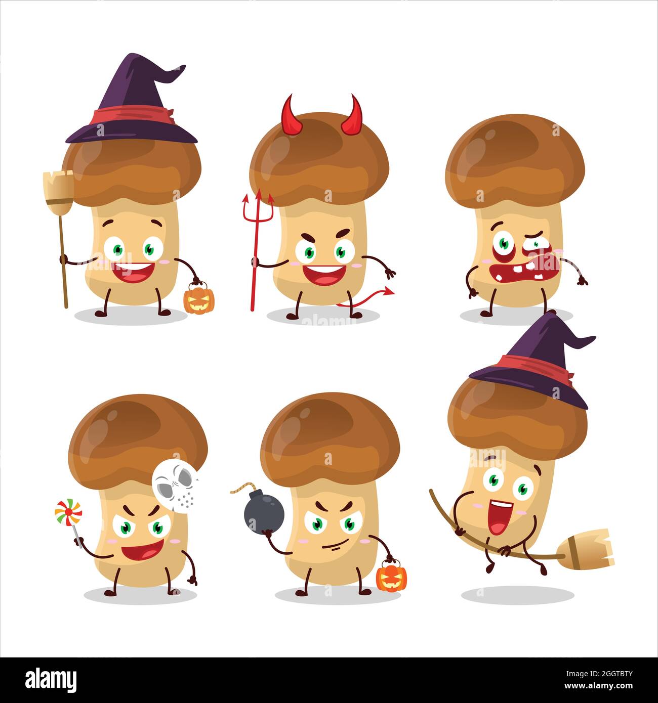 Halloween expression emoticons with cartoon character of straw mushroom ...