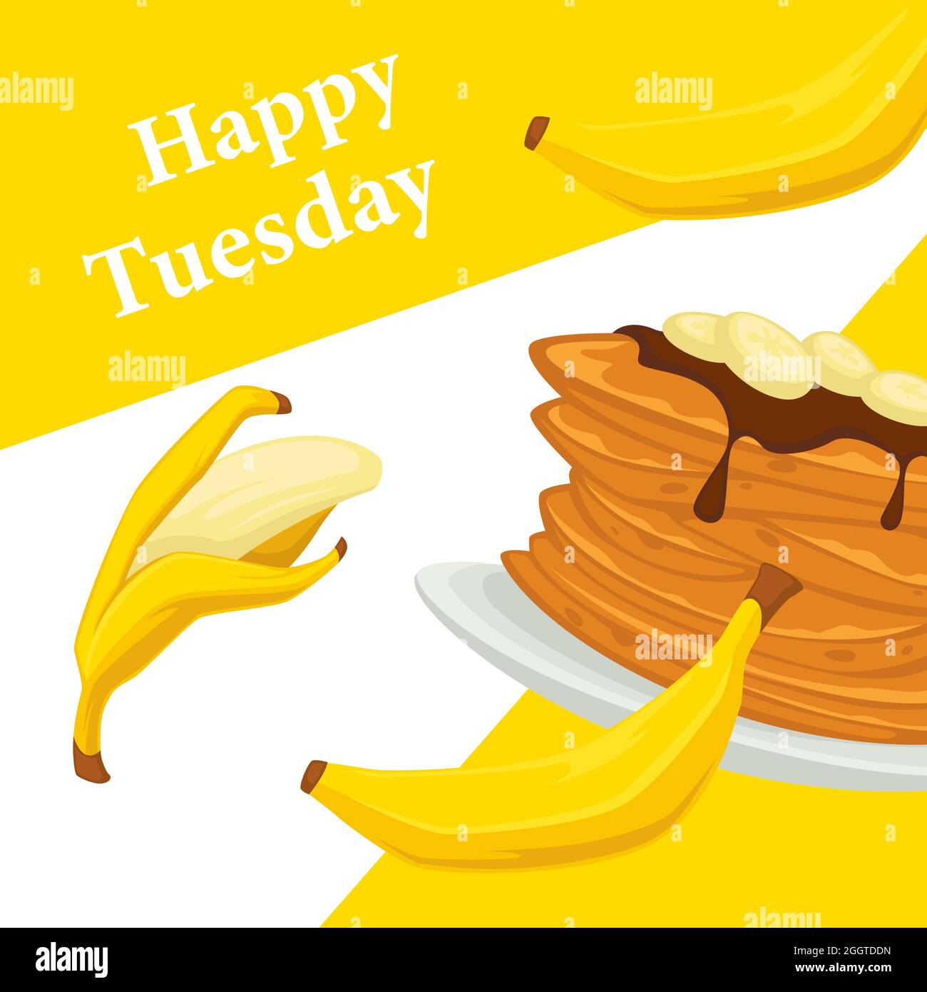 Happy Tuesday, banana pancakes with topping vector Stock Vector Image