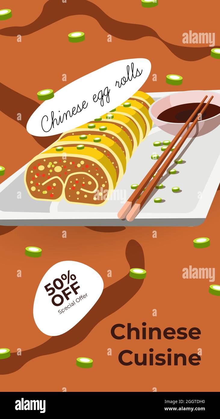 Chinese cuisine, asian meal 50 off promo banner Stock Vector Image